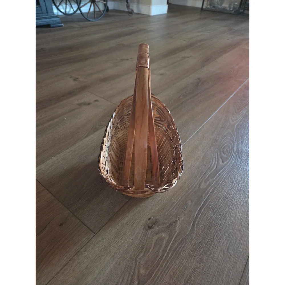 Vintage Rustic Wicker Gathering Basket Oval Garden Trug‎ Farmhouse Egg Basket
